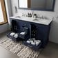 Lexora Home Dukes 60" Double Bathroom Vanity in Navy Blue with 2 cm White Carrara Marble Top and Rectangular Sinks, , large