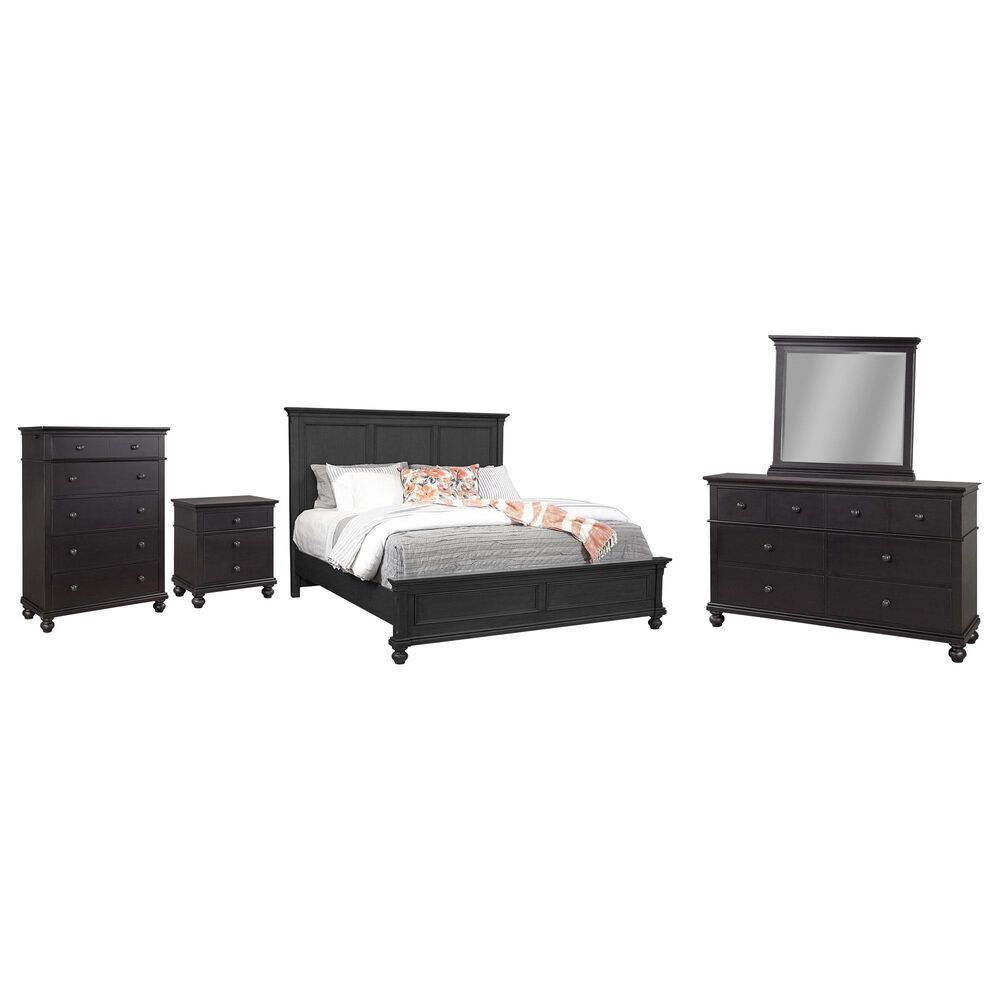 Riva Ridge Oxford 5 Piece King Panel Bedroom Set in Black, , large