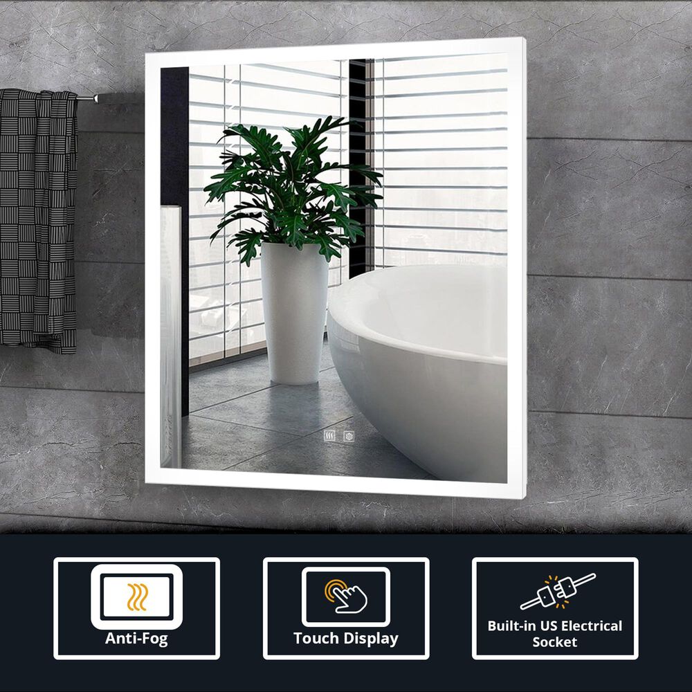 Lexora Home Aurorium 24" x 28" LED Vanity Mirror in White, , large