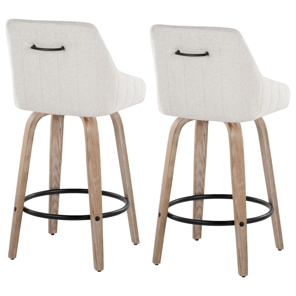 LumiSource Hannah Swivel Counter Stool with Cream Fabric Upholstery in Whitewashed and Black (Set of 2), , large