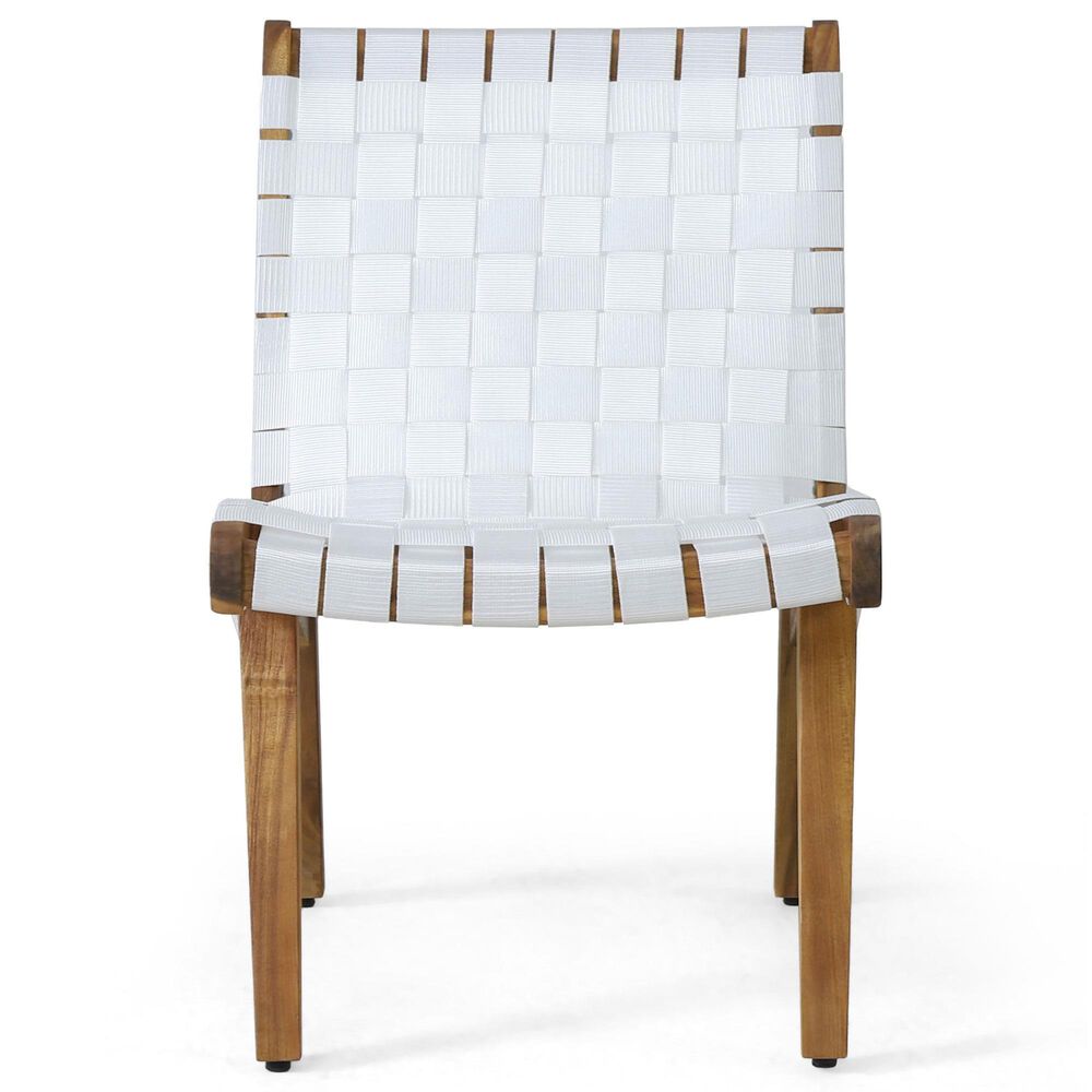 Hearth and Haven 3-Piece Outdoor Chat Set with Teak Slat-Top Side Table in White, , large