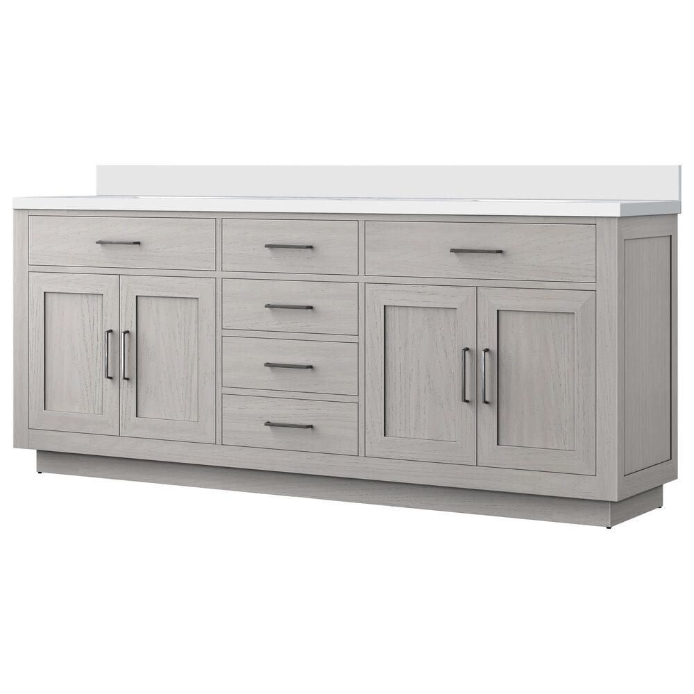 Lexora Home Abbey 80" Double Bathroom Vanity in White Oak with 2 cm White Quartz Top and Rectangular Sinks, , large