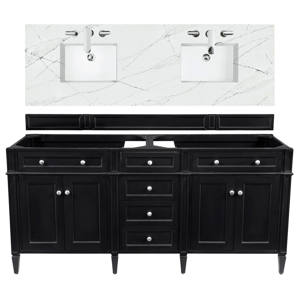 James Martin Vanities Brittany 72" Double Bathroom Vanity in Black Onyx with 3 cm Ethereal Noctis Quartz Top and Rectangle Sinks, , large