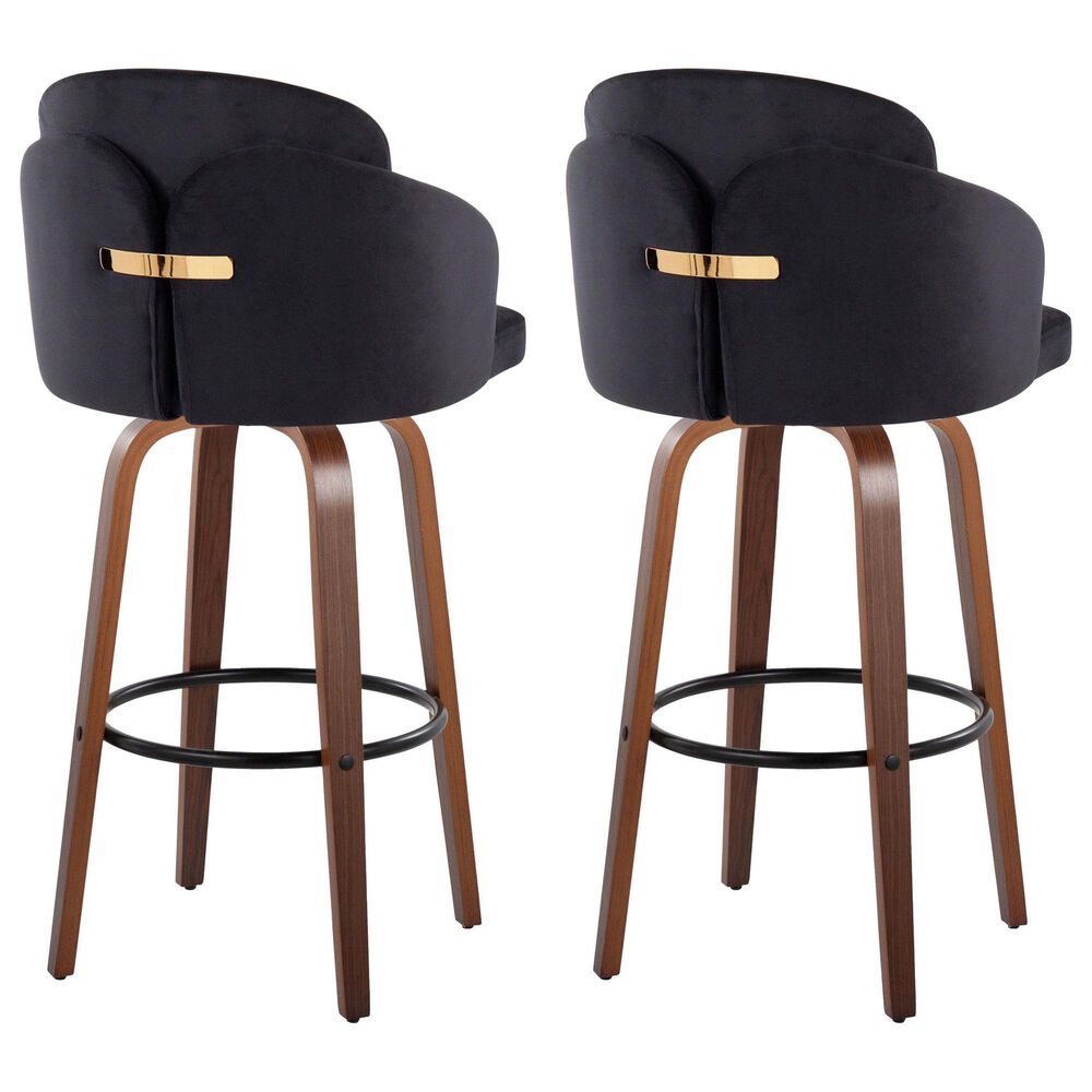 LumiSource Dahlia Swivel Counter Stool with Cream Velvet Upholstery in Walnut and Chrome (Set of 2), , large