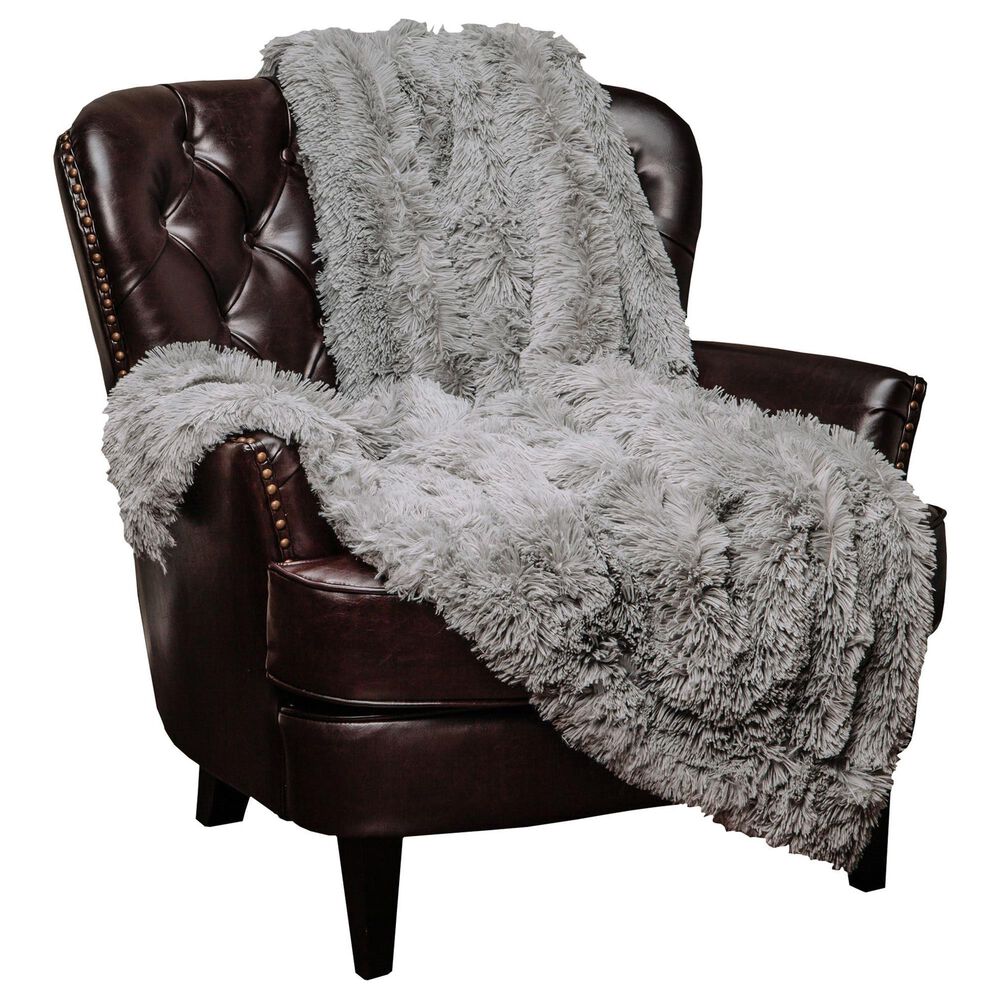 50&quot; x 65&quot; Faux Long Fur Throw Blanket in Gray, , large