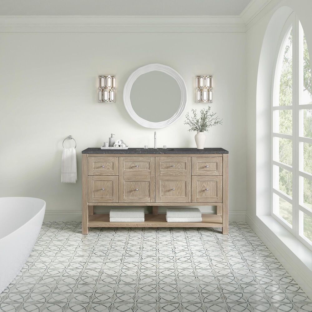 James Martin Vanities Breckenridge 60&quot; Single Bathroom Vanity in Whitewashed Oak with 3 cm Parisien Bleu Quartz Top and Rectangular Sink, , large