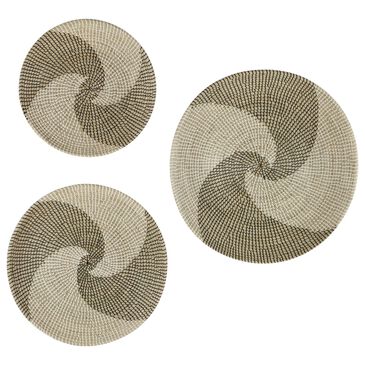 Maple and Jade 29" Round Bohemian Abstract Wall Decor in Beige, Black and White (Set of 3), , large