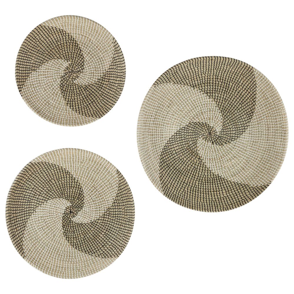 Maple and Jade 29" Round Bohemian Abstract Wall Decor in Beige, Black and White (Set of 3), , large