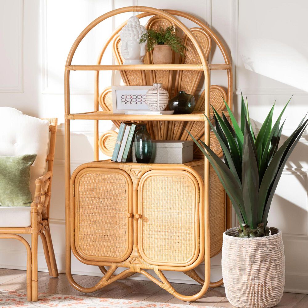 Baxton Studio Noreen 2-Door Cabinet with Hutch in Light Honey, , large