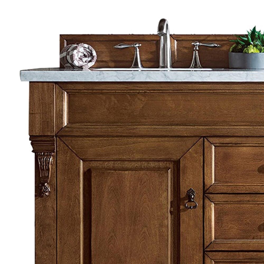 James Martin Vanities Brookfield 60&quot; Double Bathroom Vanity in Country Oak with 3 cm Eternal Jasmine Pearl Quartz Top and Rectangle Sink, , large