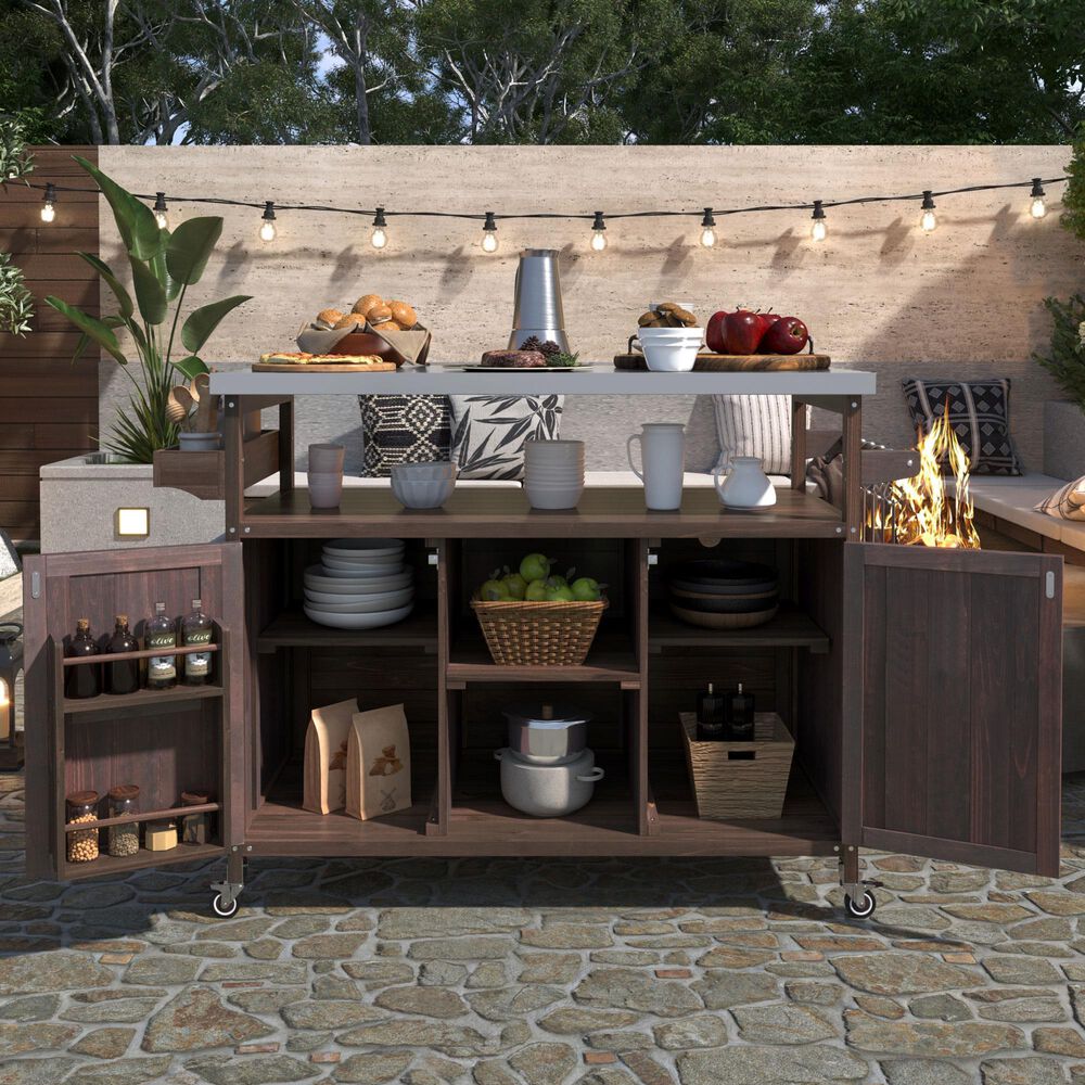 HOMLUX 50" Outdoor Kitchen Island in Dark Brown and Stainless Steel, , large