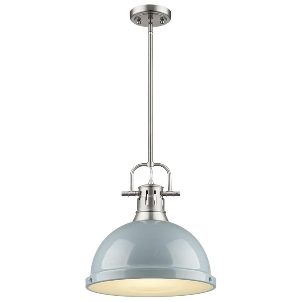 Golden Lighting Duncan 1-Light Pendant with Rod in Pewter with a Seafoam Shade, , large