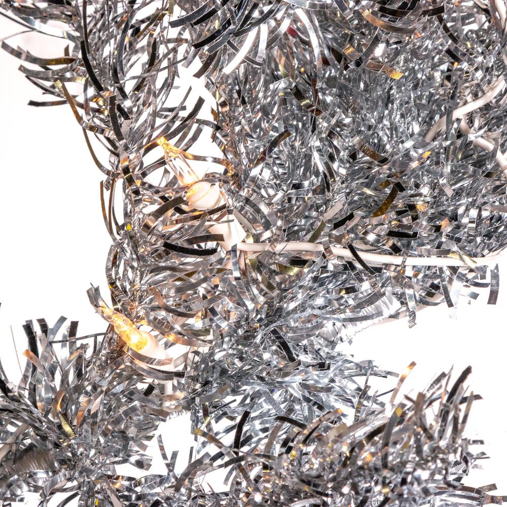 The Gerson Company 7.5&#39; Pre-Lit Tinsel Artificial Christmas Tree in Silver, , large