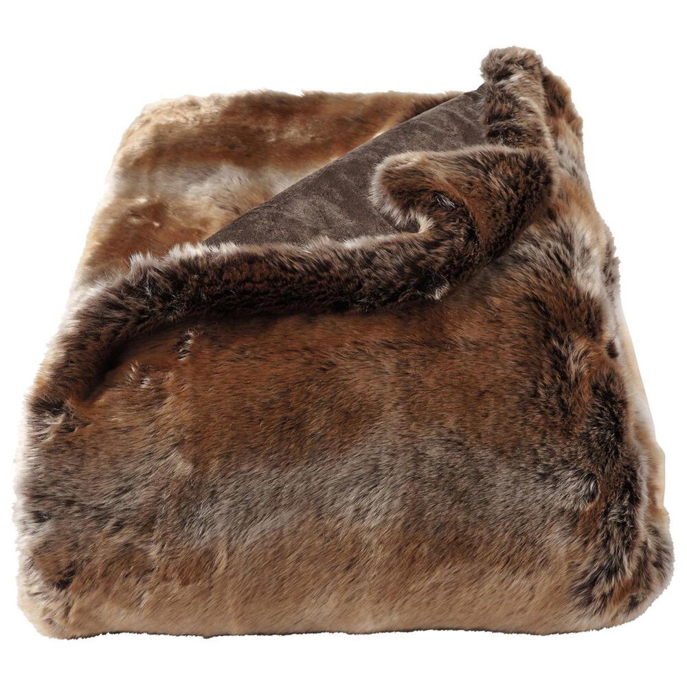 Timberlake Lavish Home Zobel Faux Marten Sable Throw in Amber Brown, , large
