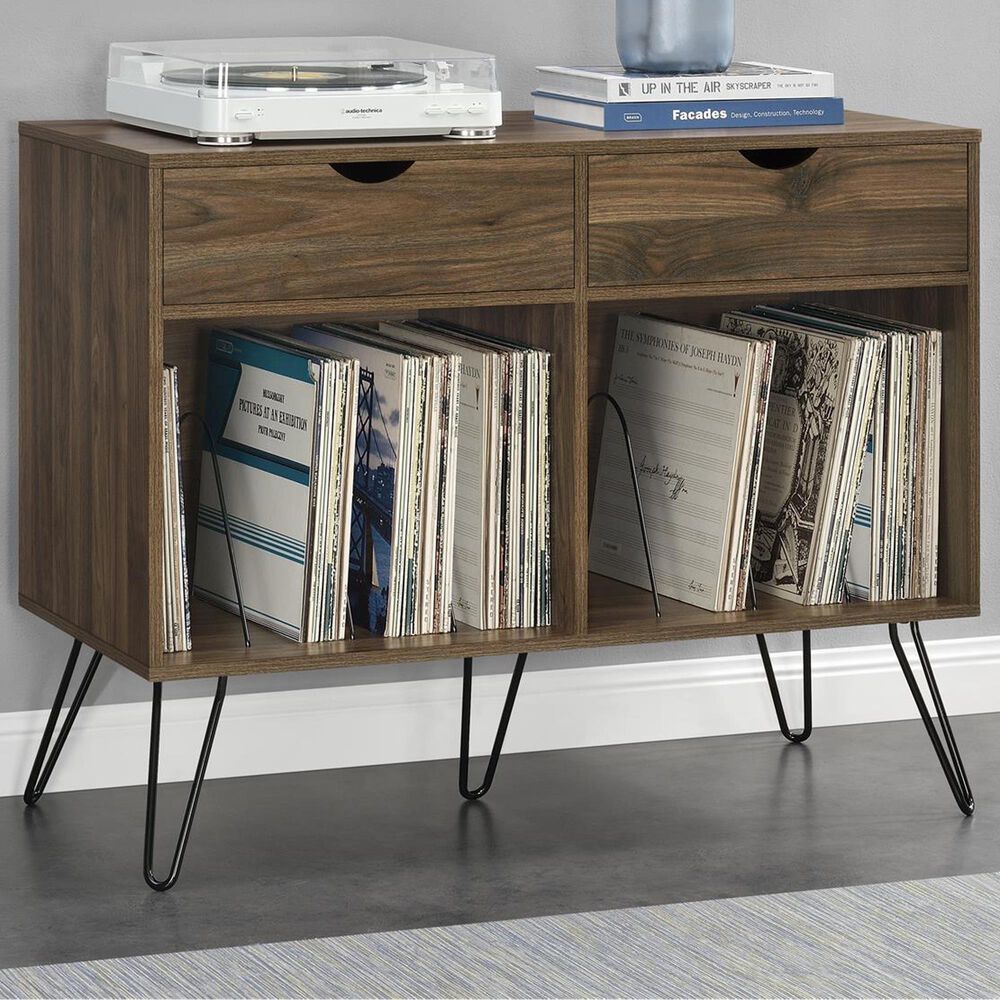 DHP Concord 40&quot; Turntable Stand with Drawers in Florence Walnut, , large
