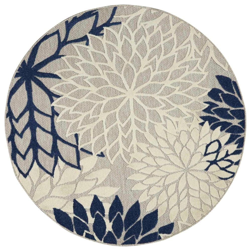 Nourison Aloha ALH05 5"3" Round Ivory and Navy Indoor/Outdoor Area Rug, , large