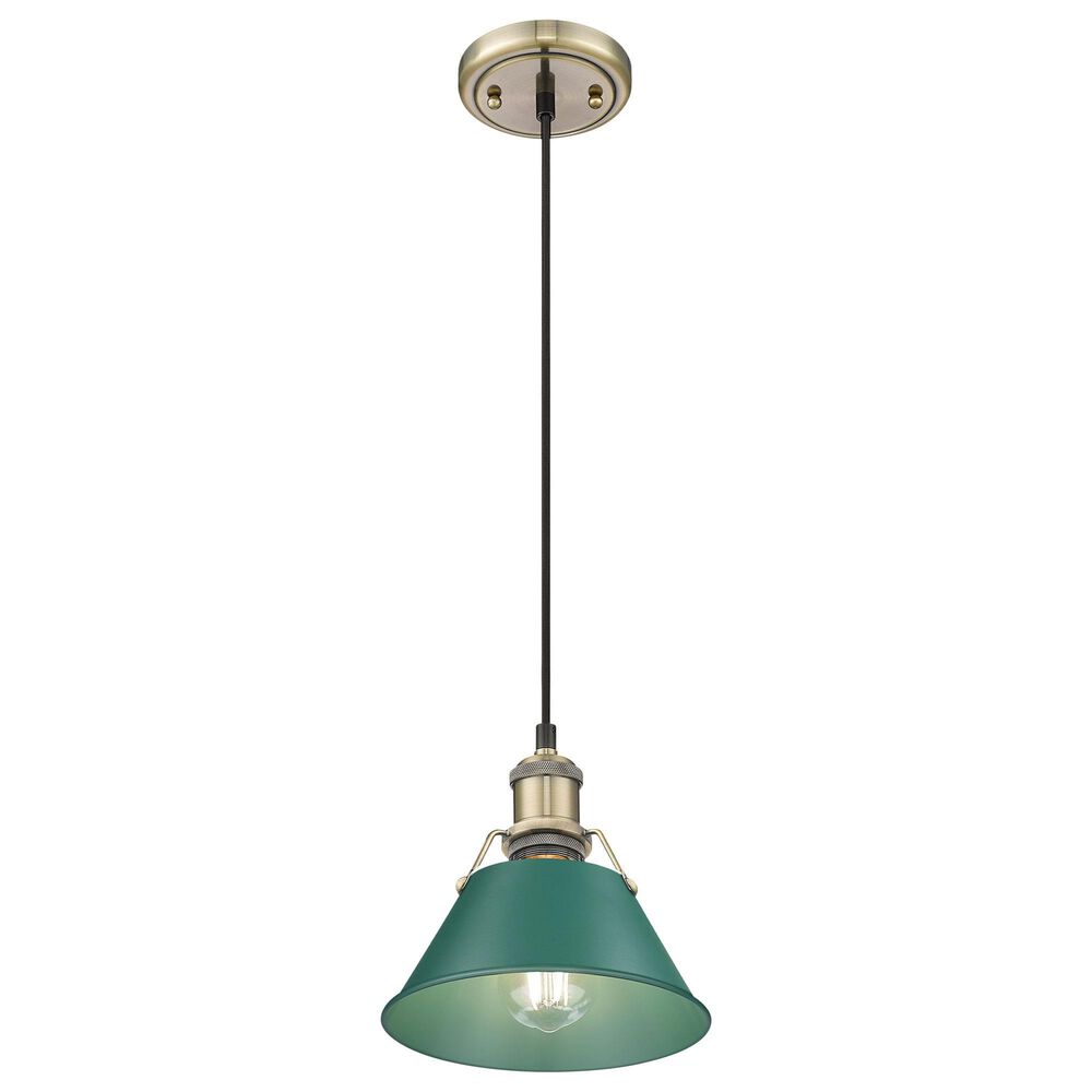 Golden Lighting Orwell 1-Light Small Pendant with Pine Green Shade in Aged Brass, , large