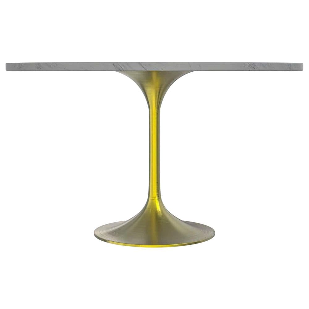 Leisuremod LeisureMod Verve Collection 48 Round Dining Table, Brushed Gold Base with Sintered Stone White Top, , large