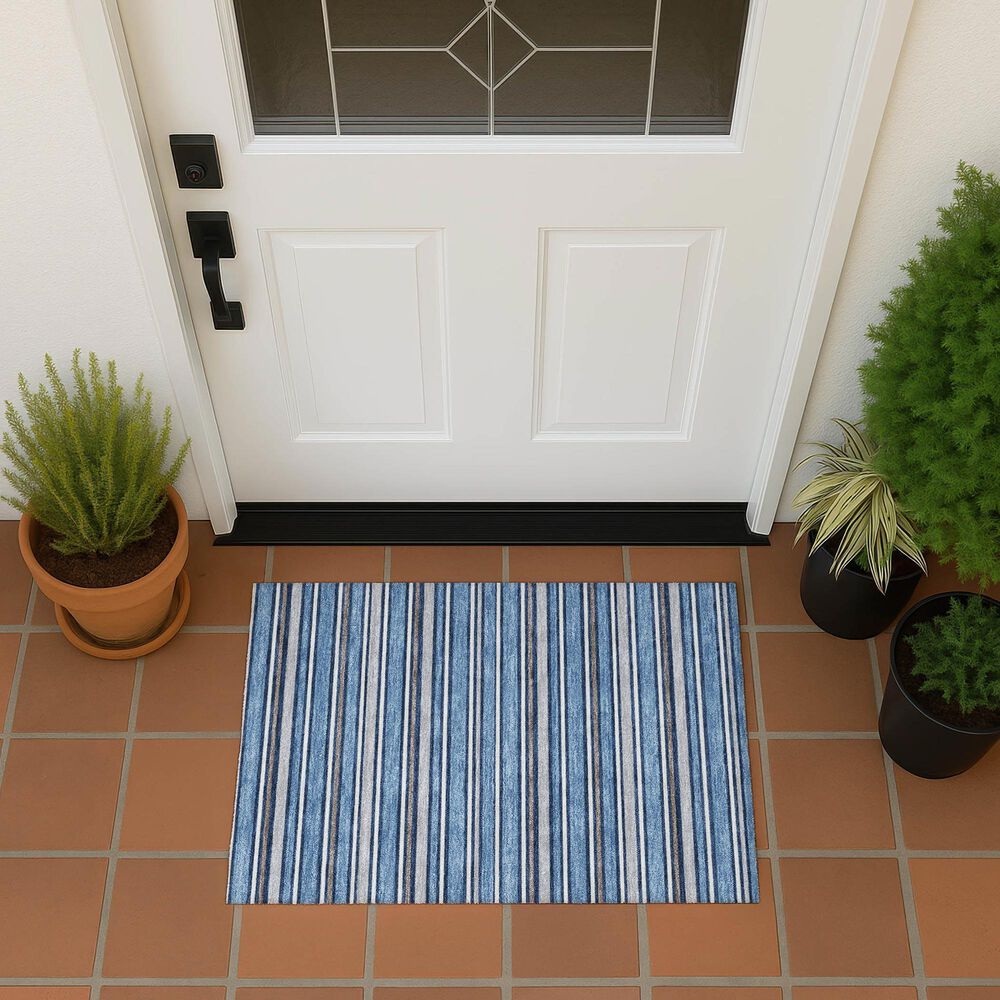 Dalyn Rug Company Soft Essentials Striped Denim 1'8" x 2'6" Indoor/Outdoor Area Rug, , large