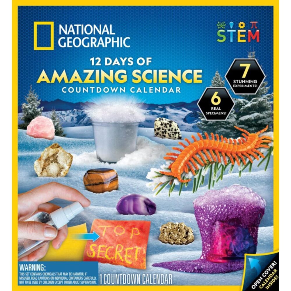 National Geographic 12 Days of Christmas Countdown Calendar with 7 Science Experiments, 5 Rocks and Fossils in Multicolor, , large