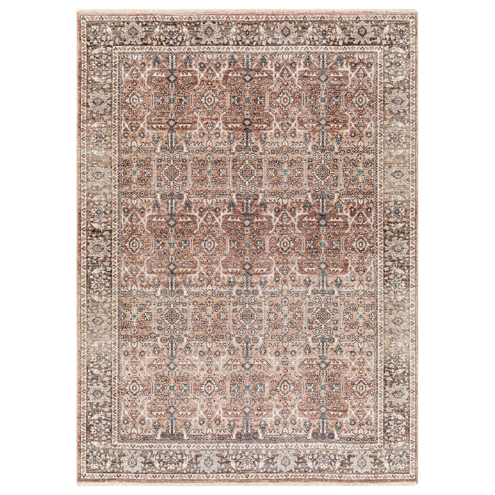 Surya Carlisle Oriental 5&#39;3&quot; Round Dusty Pink, Medium Brown, Light Gray, Pale Blue, Brown and Cream Area Rug, , large