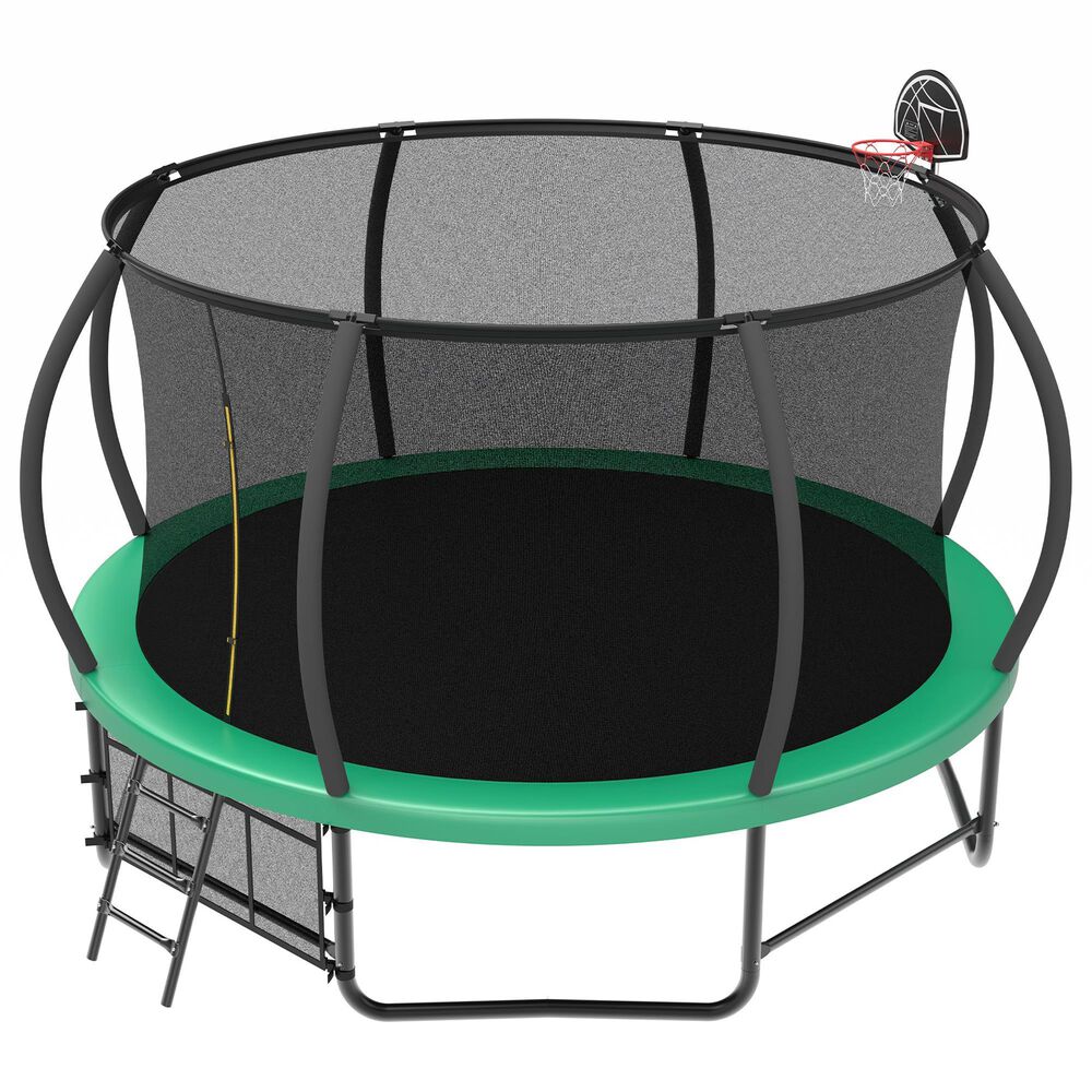 HOMLUX 14' Outdoor Trampoline in Green, , large