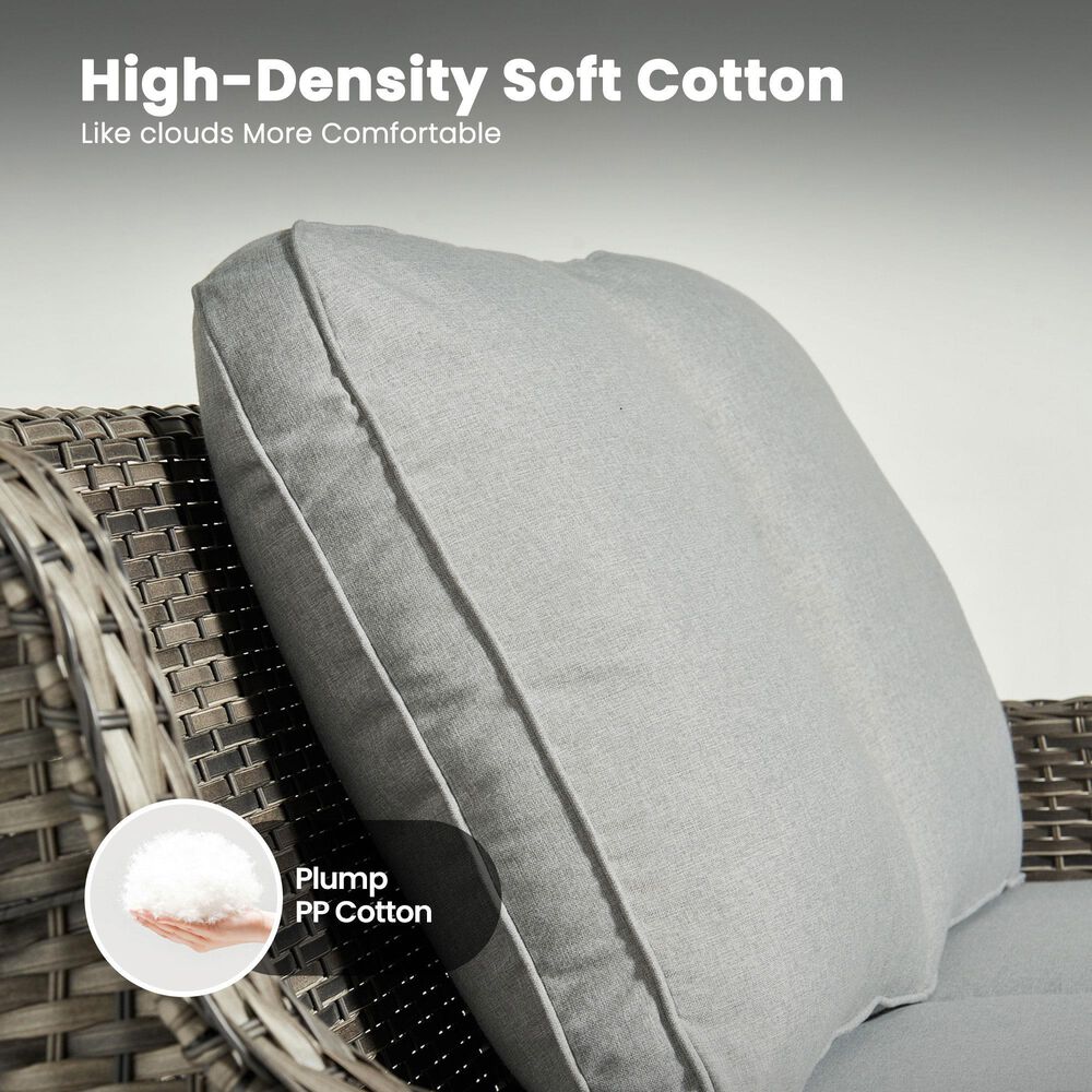 HOMLUX 3-Piece Patio Conversation Set with Curved-Arm Swivel Rocking Chairs and Light Gray Wicker in Gray, , large
