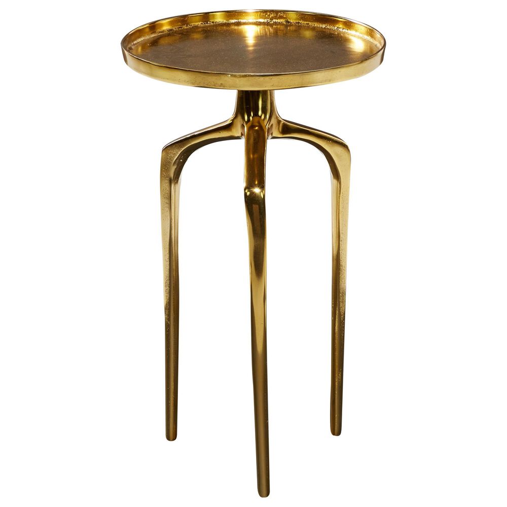 Maple and Jade 22&quot; Round End Table with 3 Tripod Legs in Polished Gold, , large