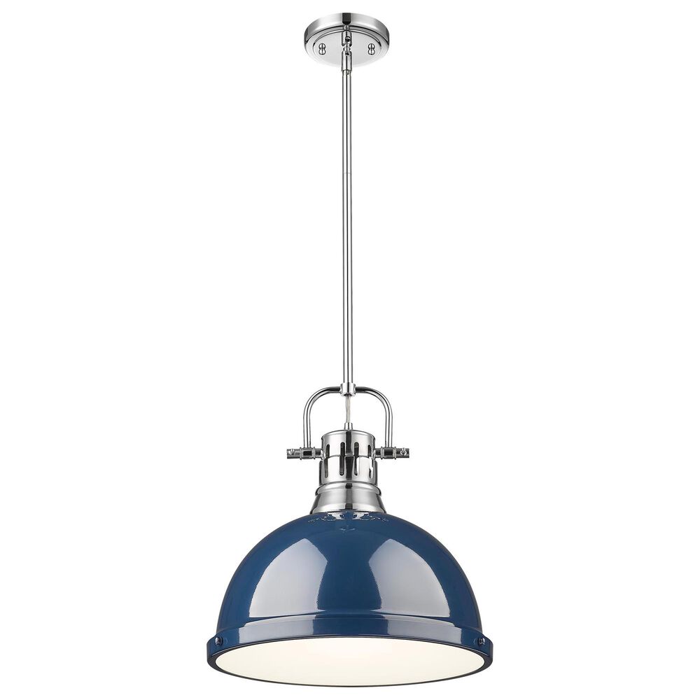 Golden Lighting Duncan 1-Light Pendant with Rod and Matte Navy Shade in Chrome, , large