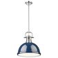 Golden Lighting Duncan 1-Light Pendant with Rod and Matte Navy Shade in Chrome, , large
