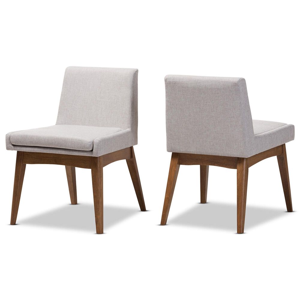 Baxton Studio Nexus Side Chair with Greyish Beige Cushion in Walnut Brown (Set of 2), , large