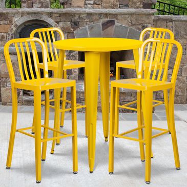 Flash Furniture 5-Piece Metal Bar Table Set in Yellow, , large