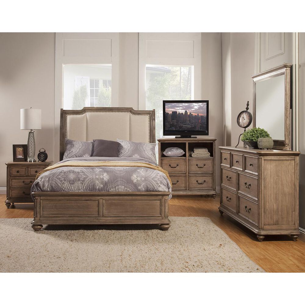 Alpine Furniture Melbourne Queen Bed with Upholstered Headboard in