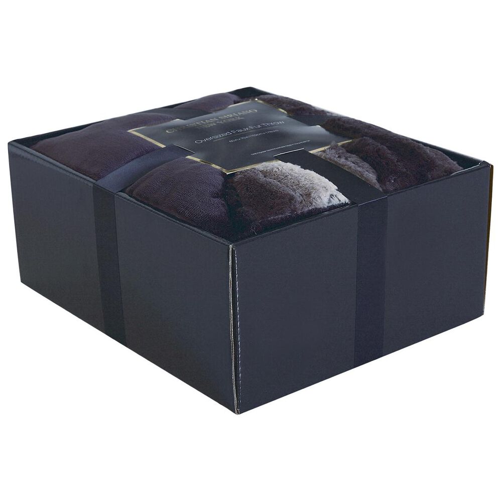 Pem America Christian Siriano 60&quot; x 70&quot; Ombre Luxury Faux Fur Throw with Gift Box in Black and Brown, , large