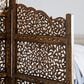 Maple and Jade 4-Panel Foldable Room Divider Screen with Carved Designs in Brown, , large