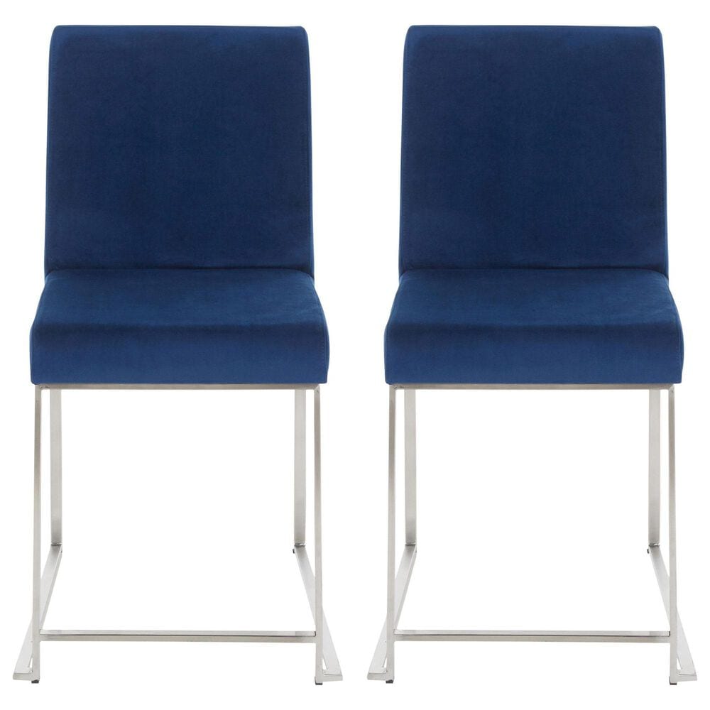 Lumisource Fuji Side Chair with Blue Cushion in Brushed Stainless Steel &#40;Set of 2&#41;, , large