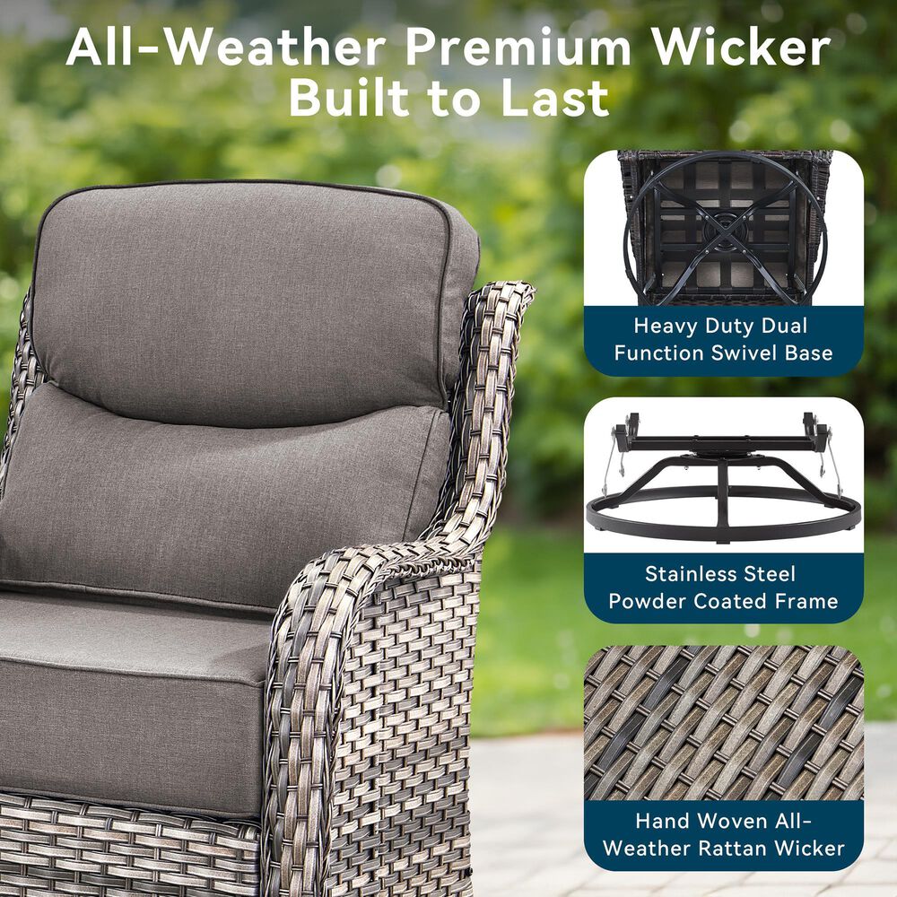 Sunwell Garden Patio Swivel Glider Chair with Gray Wicker in Gray (Set of 2), , large