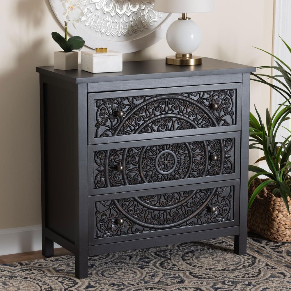 Baxton Studio Yelena 3-Drawer Storage Cabinet in Black, , large