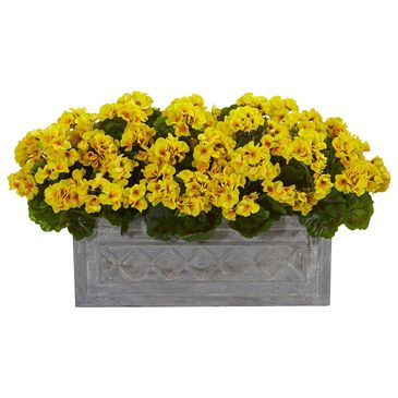 Nearly Natural Inc 18" Geranium with Stone Planter in Yellow, , large