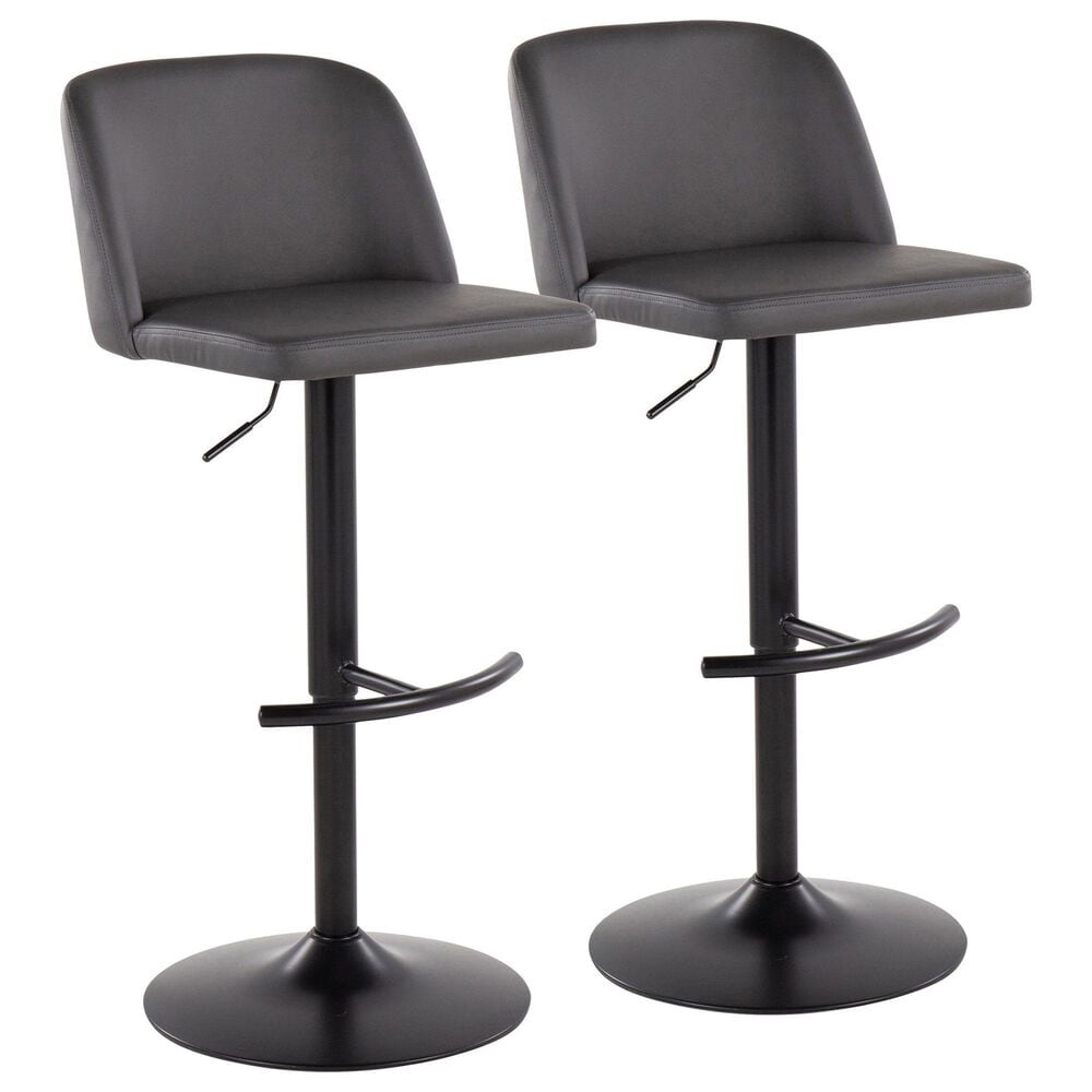 LumiSource Toriano Swivel Adjustable Bar Stool with Grey Faux Leather Upholstery in Black (Set of 2), , large