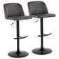 LumiSource Toriano Swivel Adjustable Bar Stool with Grey Faux Leather Upholstery in Black (Set of 2), , large