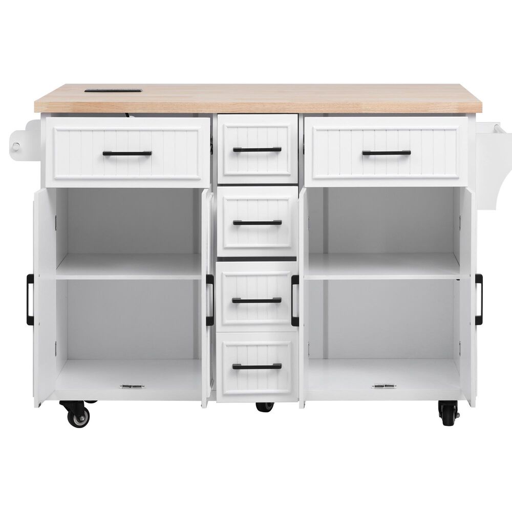 HOMLUX 56.5'' Kitchen Island with Drop Leaf in White and Natural, , large