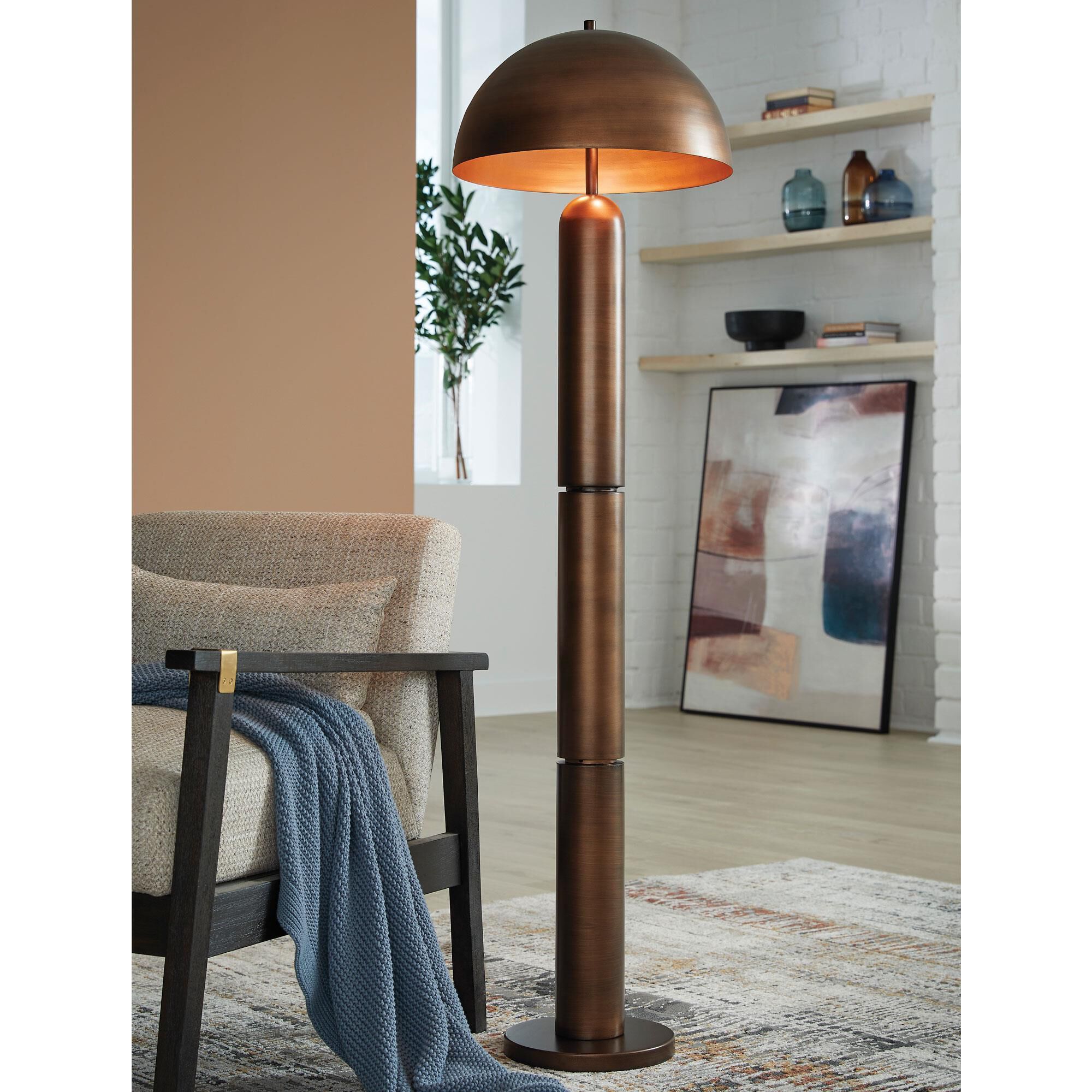 Ashley Wendfield Metal Floor Lamp in Antique Copper