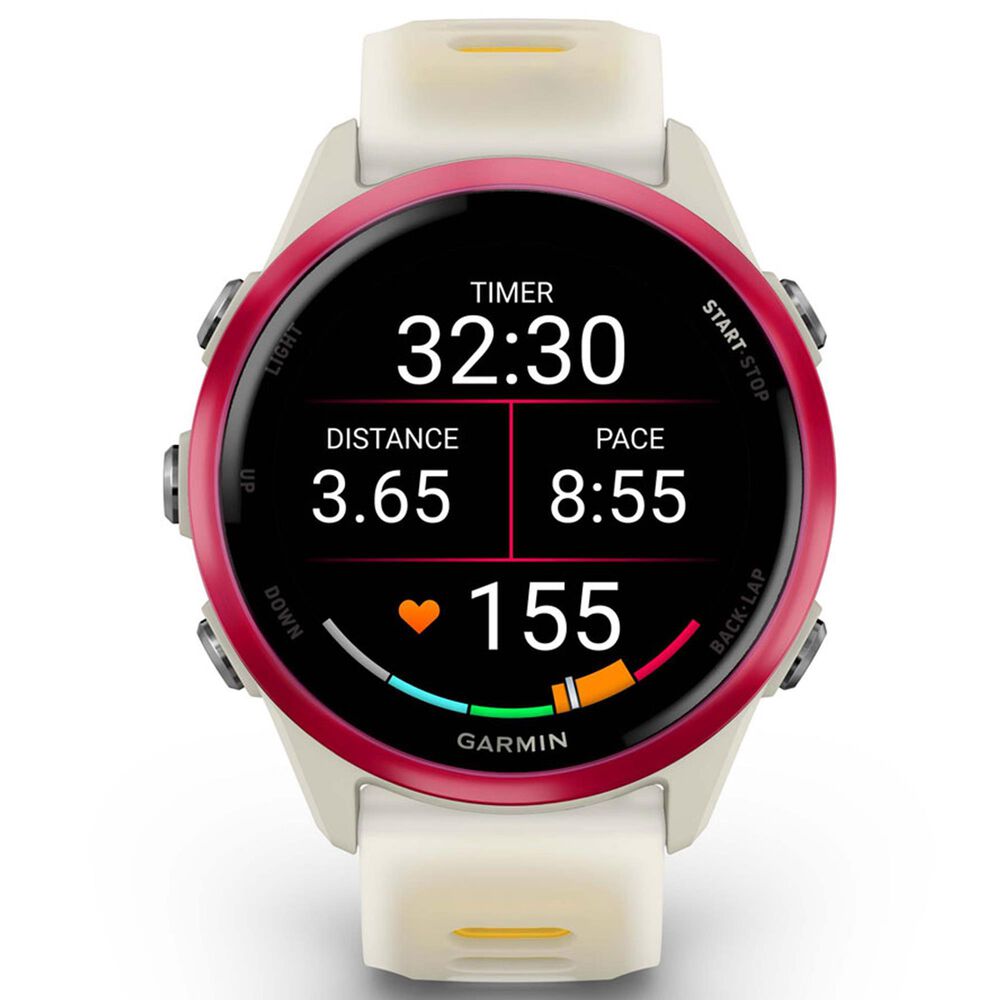 Garmin Forerunner 570 42mm Raspberry Aluminum with Translucent Bone and Mango Band, , large