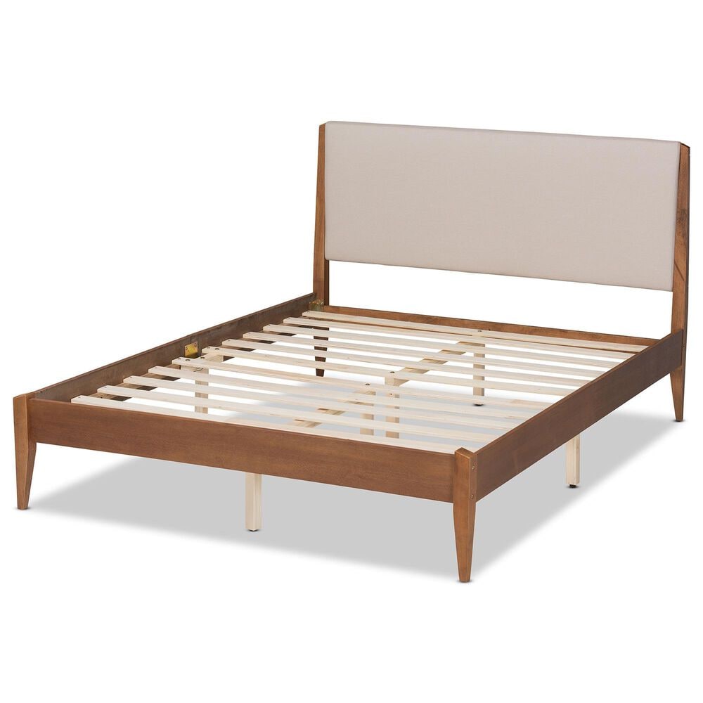Baxton Studio Lenora King Platform Bed with Beige Upholstered in Walnut Brown, , large