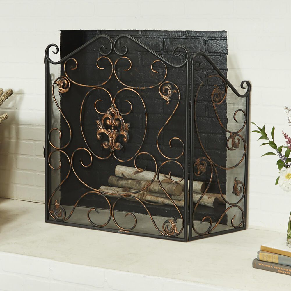 Maple and Jade 47&quot; x 30&quot; Fireplace Screen in Black, , large