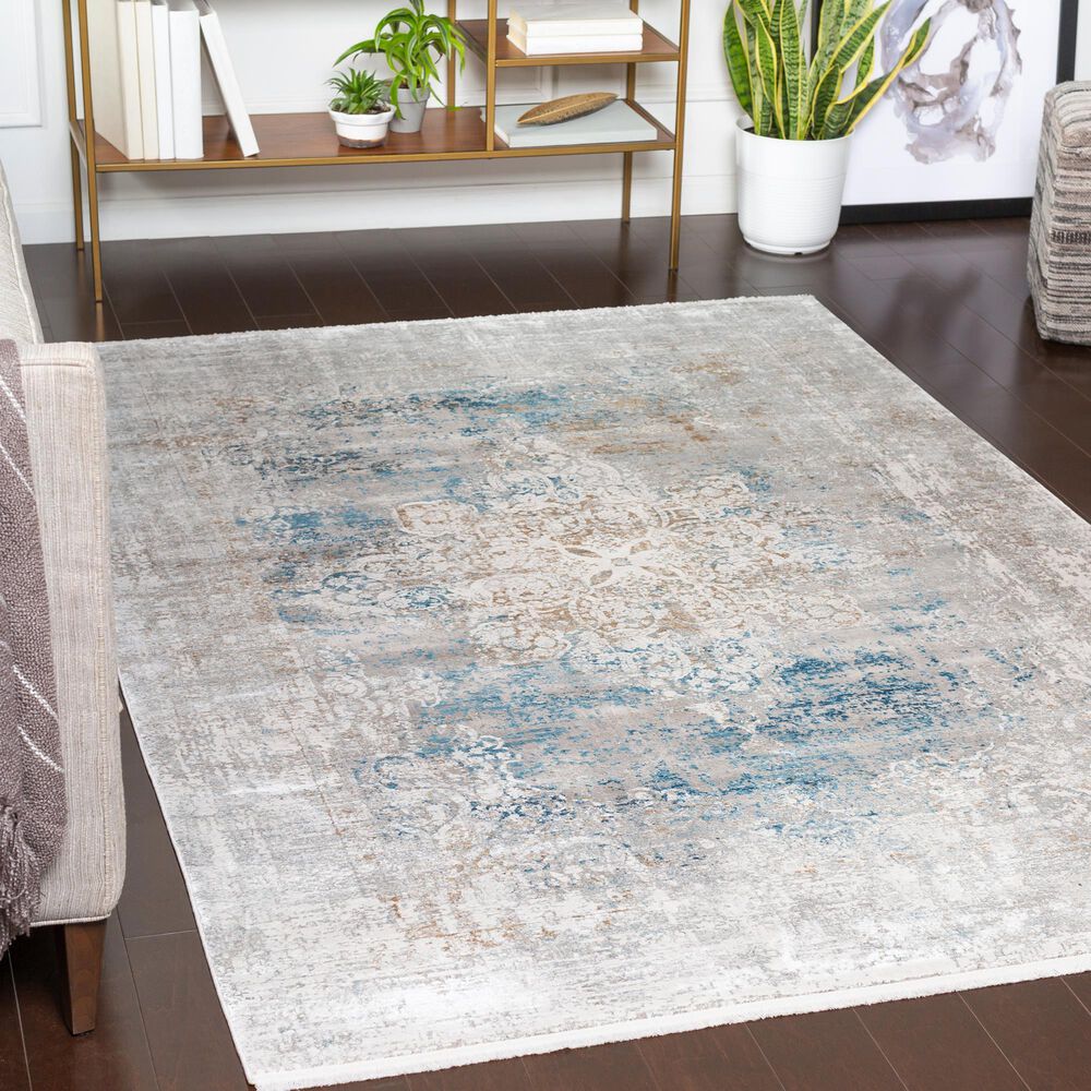 Surya Solar 12&#39; x 15&#39; Sky Blue, Charcoal, Light Gray, White and Saffron Area Rug, , large