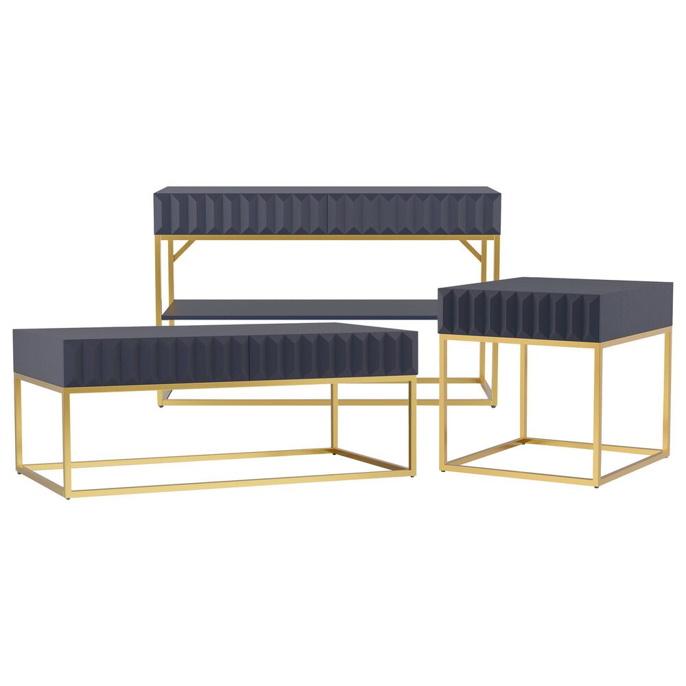 Furniture of America Ismael 3-Piece Coffee Table Set in Antique Blue/Gold, , large