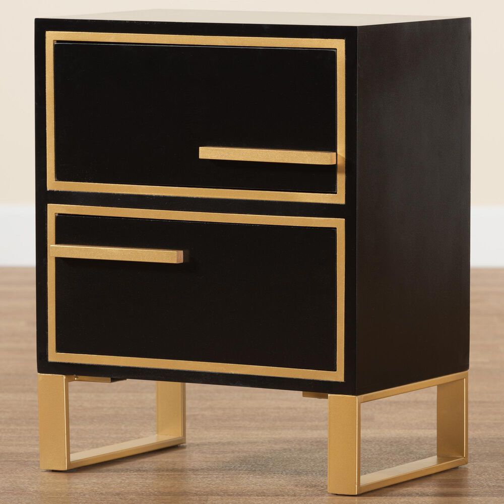 Baxton Studio Giolla 2-Drawer End Table in Black and Gold, , large