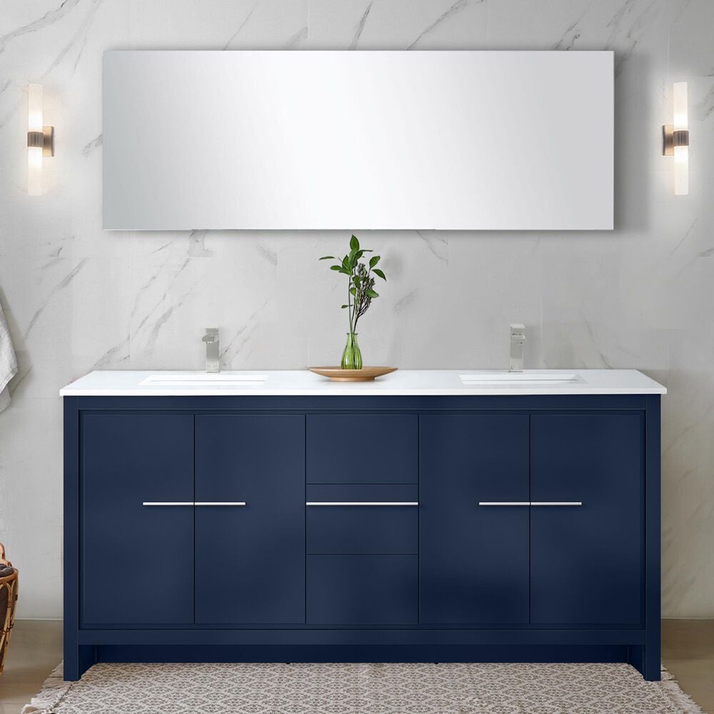 Lexora Home Lafarre 72&quot; Double Bathroom Vanity in Navy Blue with 2 cm White Quartz Top and Rectangular Sinks, , large